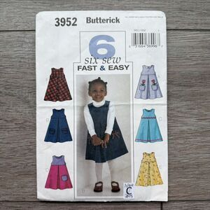 Butterick EASY Sewing Pattern 3952 Toddlers A-Line Jumper Toddler Sz 1-2-3-4 CUT